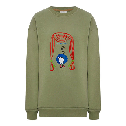 Cotton olive sweatshirt with the print "White Swan on Stage"